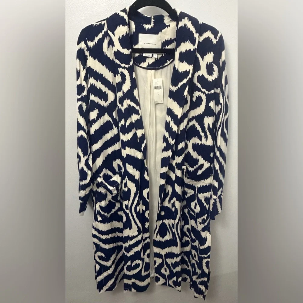 🆕 Anthropologie Robbie Duster Jacket, in Blue and White - Picture 2 of 6